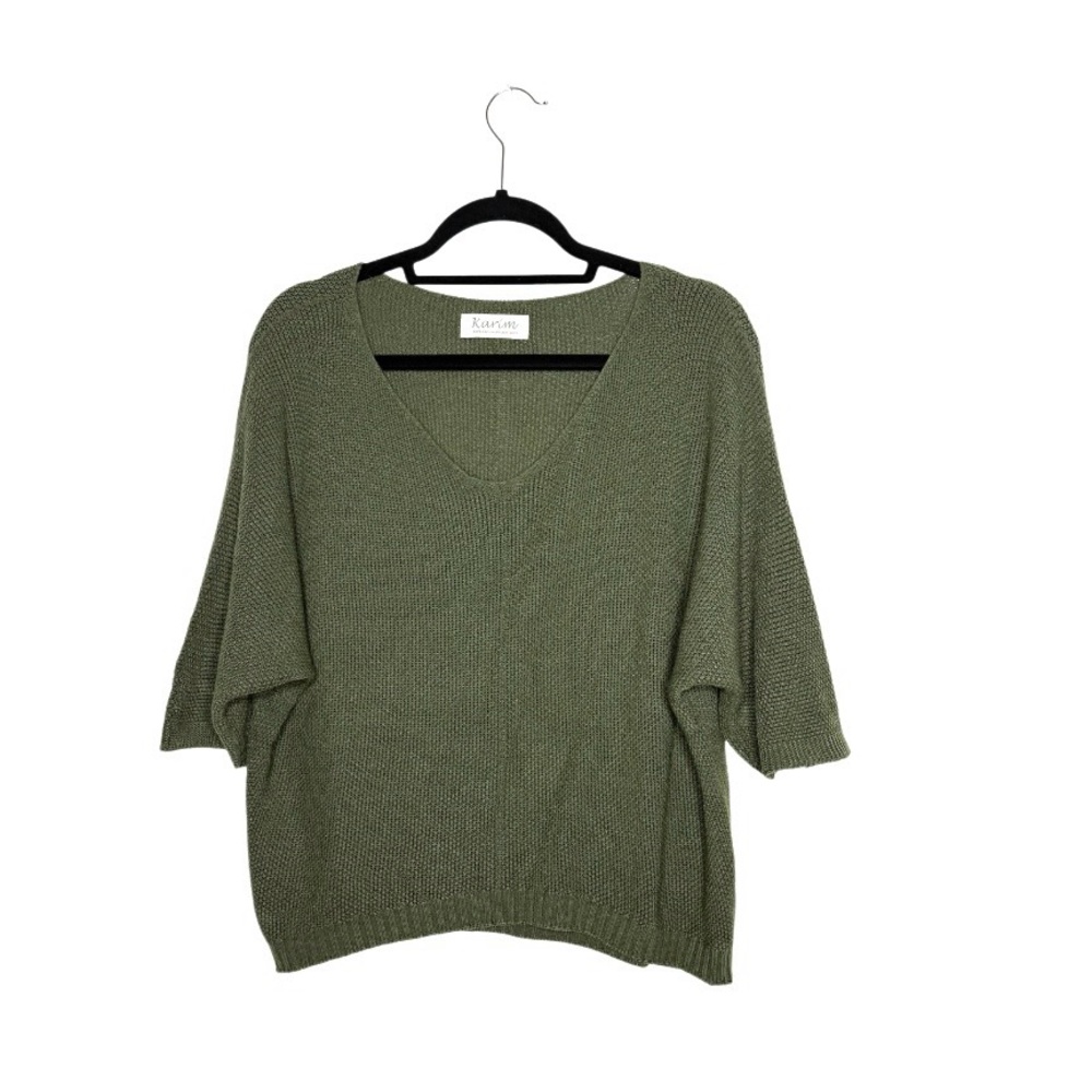Karim Collection‎ Knot Lightweight Oversized Sleeves V-Neck Olive Green Sweater